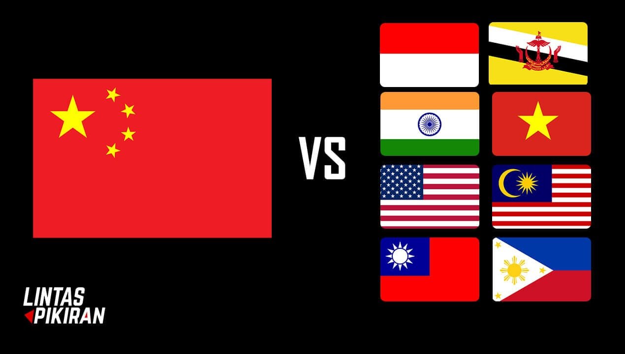 Tampilan bendera negara-negara yang terancam berkonflik dengan Tiongkok (Sumber Gambar Bendera : Wikipedia)