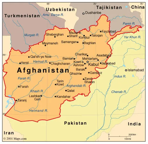 Peta Afghanistan (Sumber Gambar infoplease)